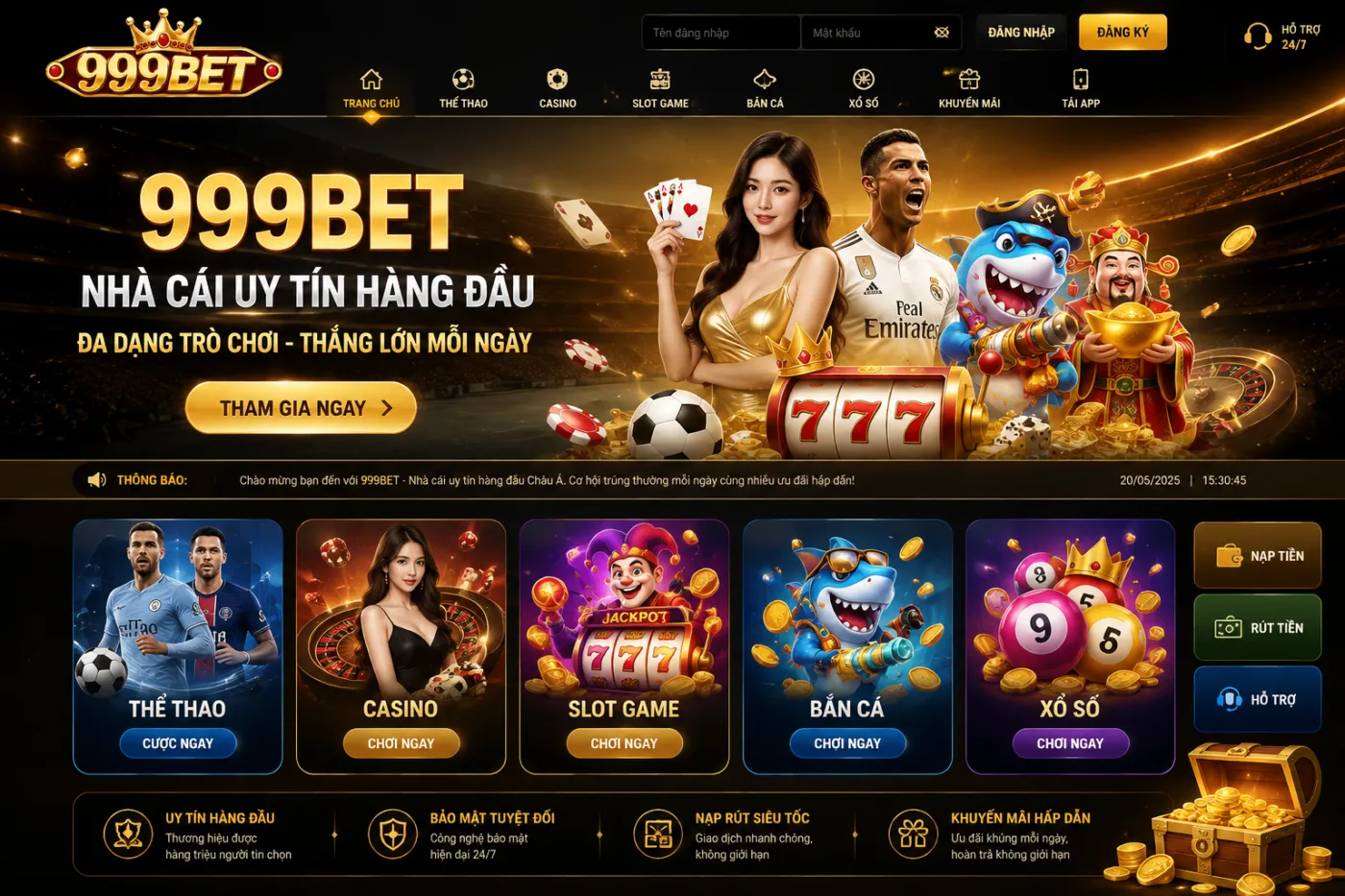Tổng quan về giao diện trang chủ 999Bet